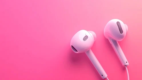 Soft pink earbuds rest gently on a bright pastel backdrop