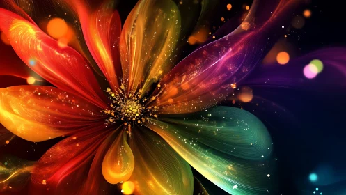 Digital painting of luminous multicolor abstract flower bloom.