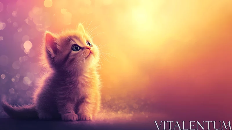 Glowing Kitten in Warm Gradient Sunset Bokeh