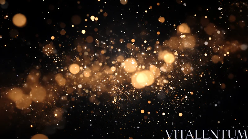 Golden particles drift across a deep cosmic void.