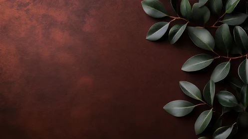 Dark brown textured surface is partially covered by foliage