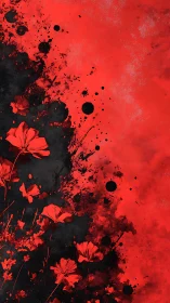 Red and black floral composition with particle dispersion effects