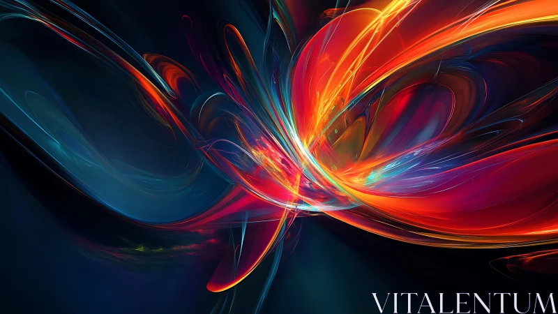 Curved luminous streaks intersect within a dark digital field