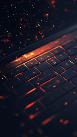 Glowing cyber keyboard with floating digital particles.