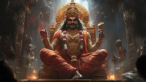 Divine monarch lounges in molten gold and temple shadows