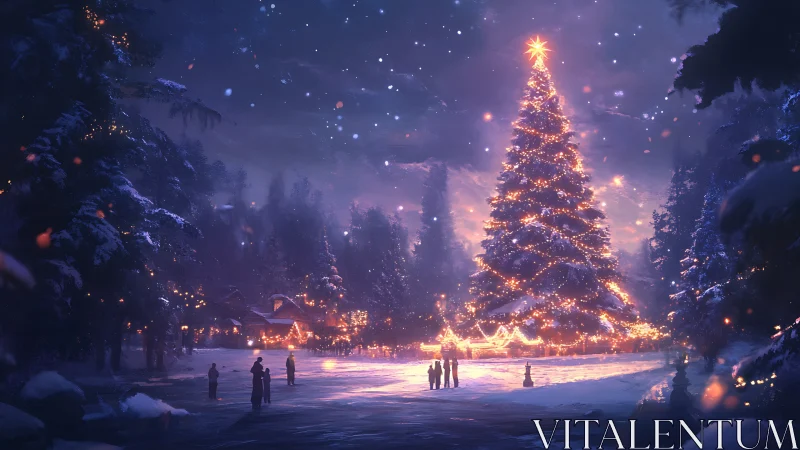 Winter constellations gather around one towering festive tree