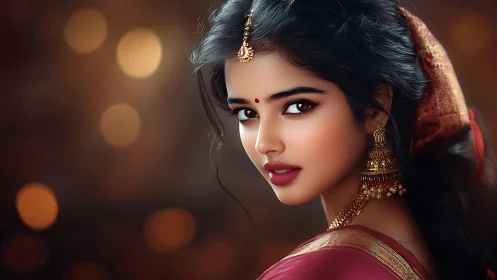 Digital portrait of South Asian woman in traditional jewelry