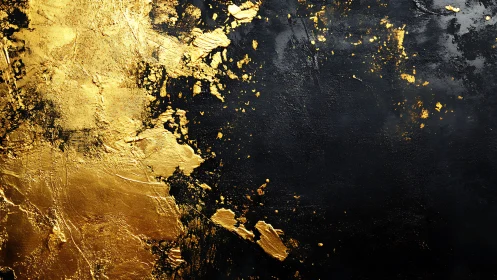 Gold leaf texture fractured across matte black painted surface