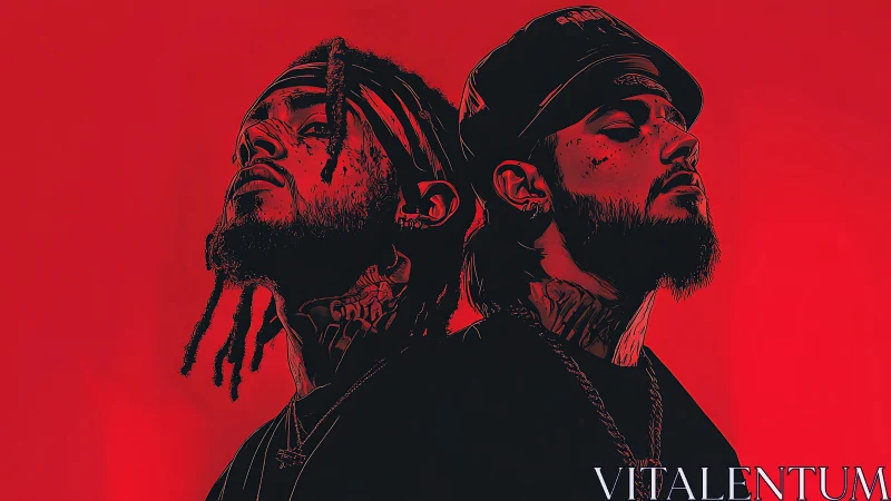 Back-to-back rebels carve silhouettes in electric red haze