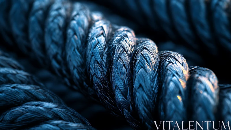 Macro study of twisted marine rope in cold blue light.
