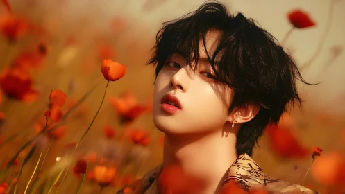 Soft-lipped daydreamer drifting in sunlit poppy tides.