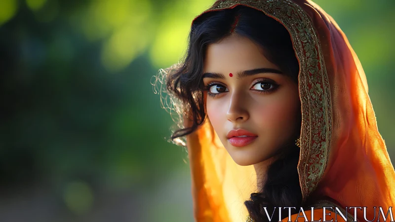 High-fidelity portrait of veiled woman in rim-lit bokeh field.