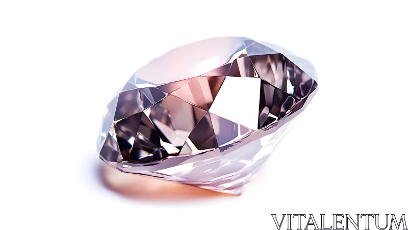 Brilliant Cut Diamond with Reflective Facets on White Background.