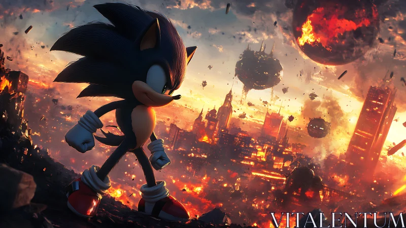 Supersonic hedgehog amid orbital bombardment skyline inferno.