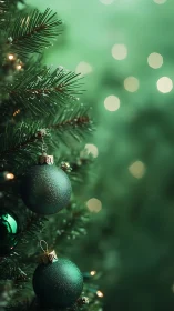 Soft green ornaments glow gently on a peaceful tree