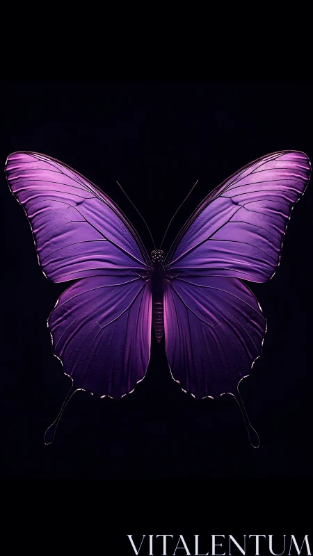 Close-up view of a vivid purple butterfly on black background.