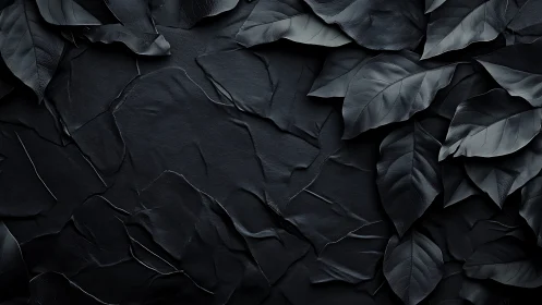Dark overlapping leaves form a textured monochrome surface