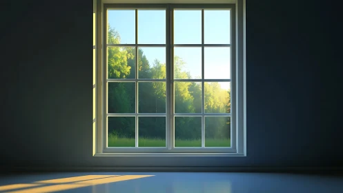 Sunlit forest window casting quiet morning reverie.