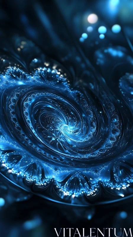 Spiraling blue fractal vortex in luminous cosmic depths.