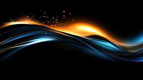 Luminous blue and orange energy waves over black void