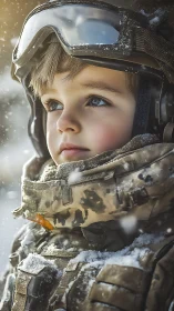 Snow-bright young cadet gazes toward distant winter horizons.