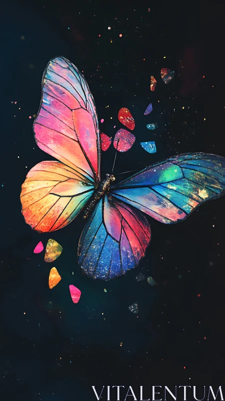 Prismatic butterfly quietly explodes into drifting cosmic shards