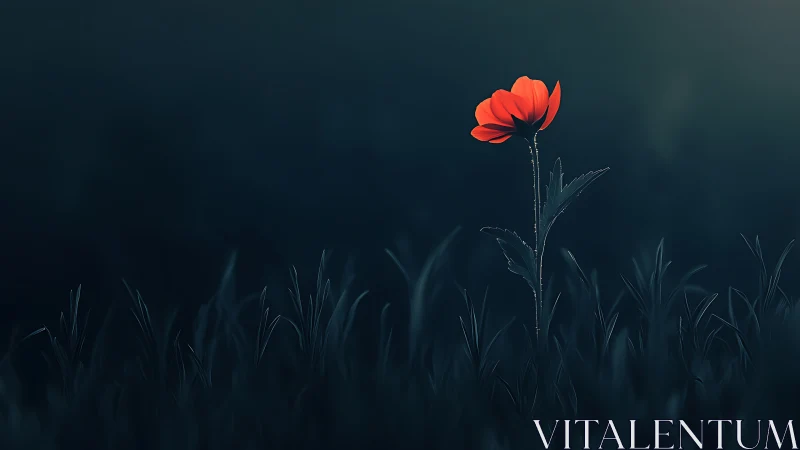 Gentle red wildflower glowing softly in the evening hush.