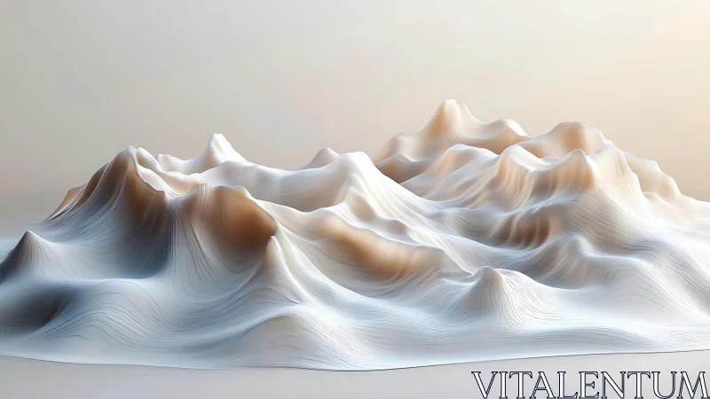 Layered white topographic mountains in soft gradient light.