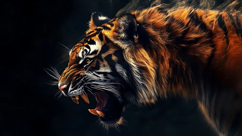 Snarling tiger profile in high contrast digital artwork.