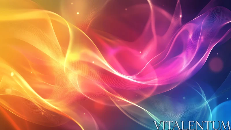 Colorful light waves form layered flowing abstract bands