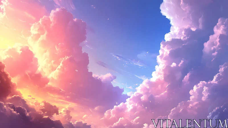 Radiant sunset clouds frame luminous open sky portal