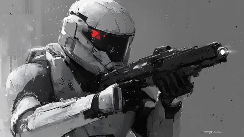 Tactical sci fi soldier in composite armor with pulse rifle ready