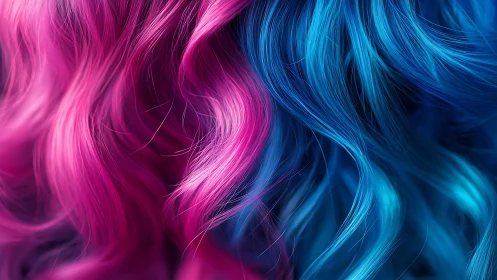 Chromatic closeup of magenta and cyan gradient hair strands.