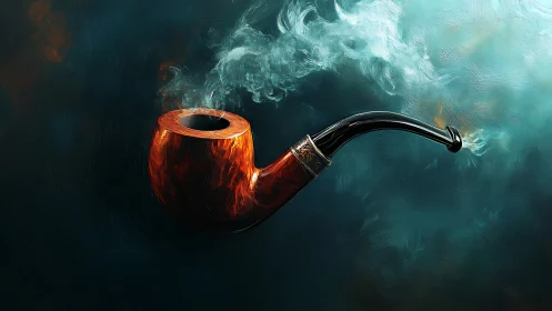 Smoking pipe in teal mist with glowing wooden bowl.