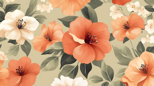 Coral Blooms Dance Across Sage Canvas with Delicate Florals