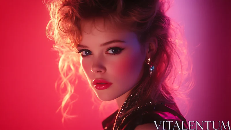 Neon-lit retro portrait renders glossy 80s-inspired beauty