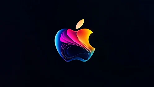 Colorful abstract apple logo on dark gradient background.