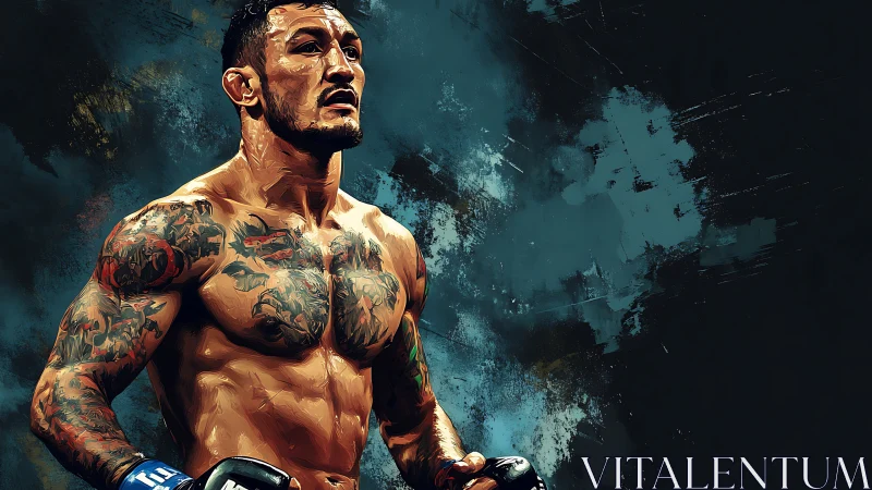 Tattooed Athlete Portrait Against Textured Teal Backdrop.