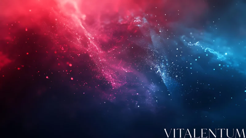 Red and blue abstract space cloud with glowing particles