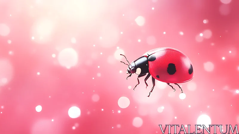 Ladybug hovers against luminous pink bokeh background