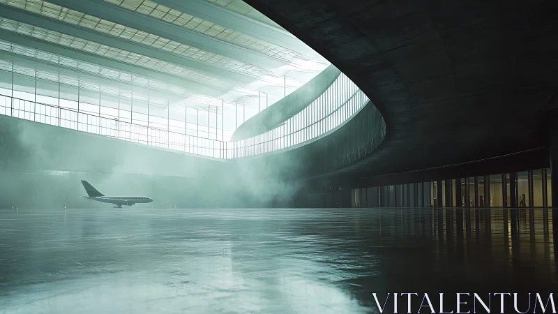 Ethereal Aviation: Where Mist Embraces Modern Architecture.