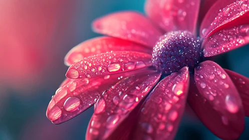 Magenta Flower Petals With Hydrophobic Droplet Refraction.