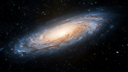 Edge-on spiral galaxy glows with dense stellar core illumination