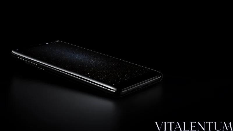 Smartphone lies on dark surface with screen showing star field
