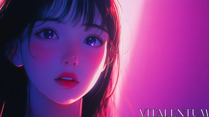Soft neon glow wraps a thoughtful anime girl in color