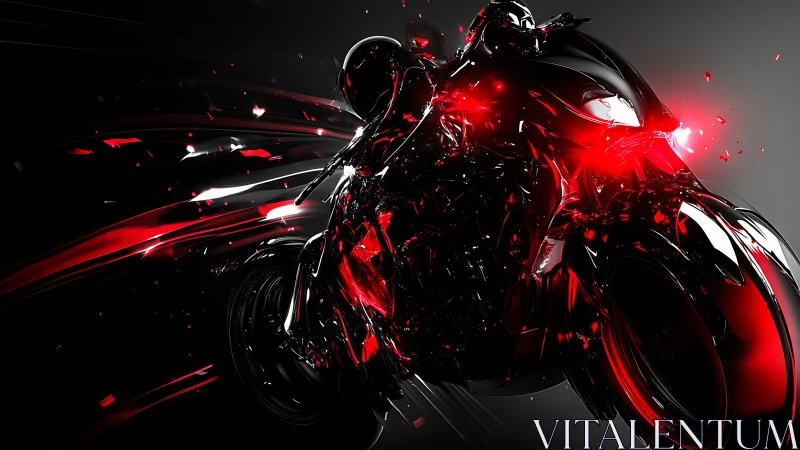 Crimson velocity: liquid‑metal cyber bike ignites midnight streets.