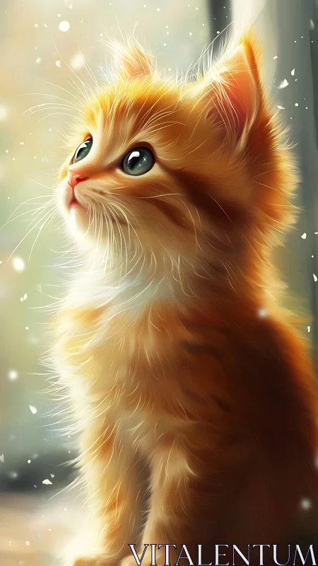 Golden Kitten with Luminous Eyes in Soft Light Ambience