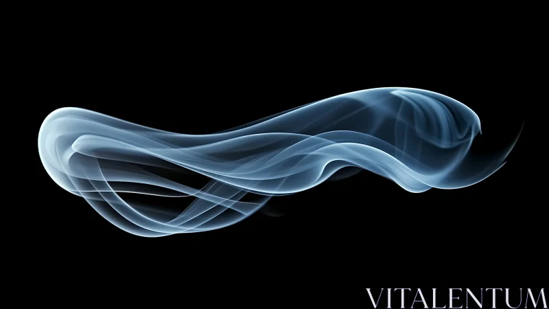 Translucent blue smoke ribbon forms fluid wave on black