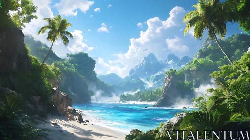 Tropical Paradise Cove: Cliffside Beach with Turquoise Waters