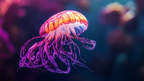 Bioluminescent jellyfish with extended tentacles in water.